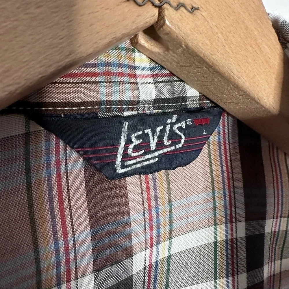 Vintage Levis Plaid Shirt Mens Button Up Pockets White Tab Western Size Large